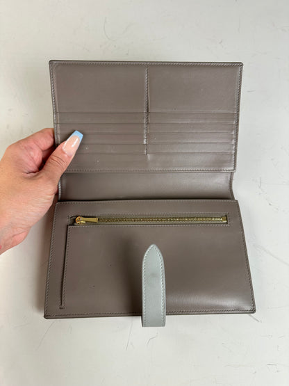 Vintage Celine Textured Leather Wallet Grey Silver