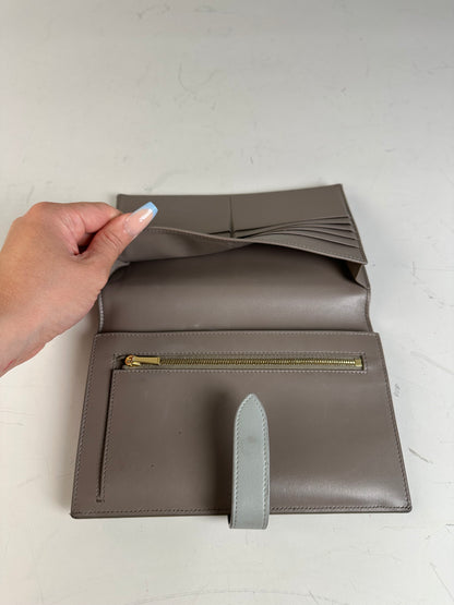 Vintage Celine Textured Leather Wallet Grey Silver