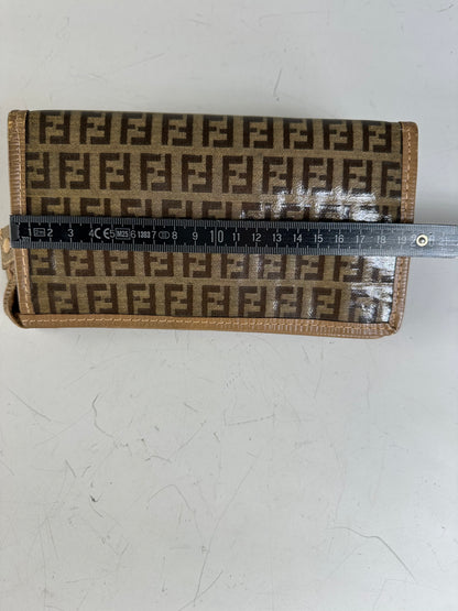 Vintage Fendi FF Monogram Canvas Zip Wallet Brown Beige