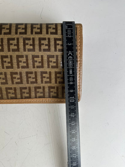 Vintage Fendi FF Monogram Canvas Zip Wallet Brown Beige