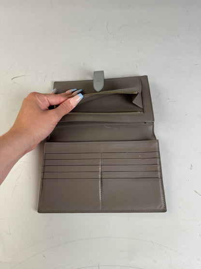 Vintage Celine Textured Leather Wallet Grey Silver