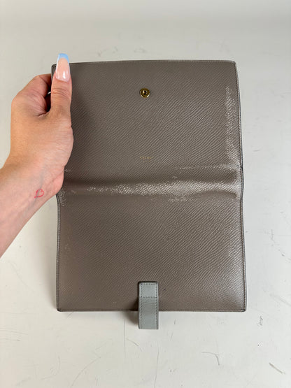 Vintage Celine Textured Leather Wallet Grey Silver