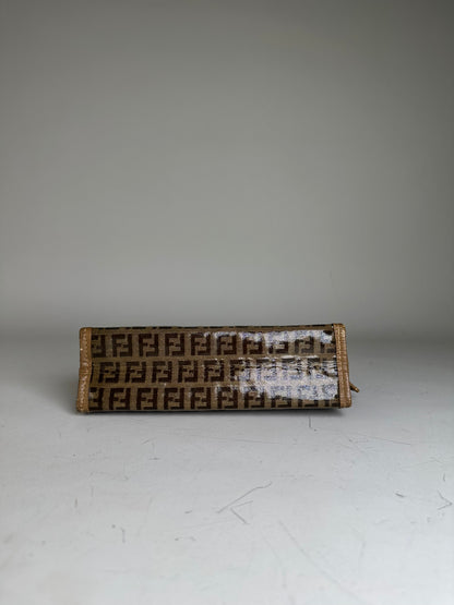 Vintage Fendi FF Monogram Canvas Zip Wallet Brown Beige