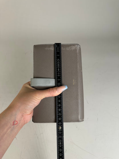 Vintage Celine Textured Leather Wallet Grey Silver