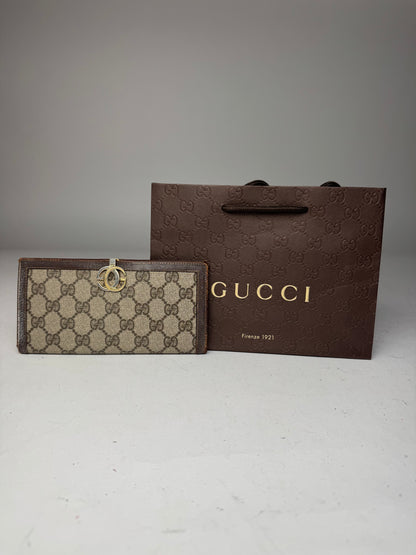 Vintage Gucci Monogram Leather Wallet Grey Brown