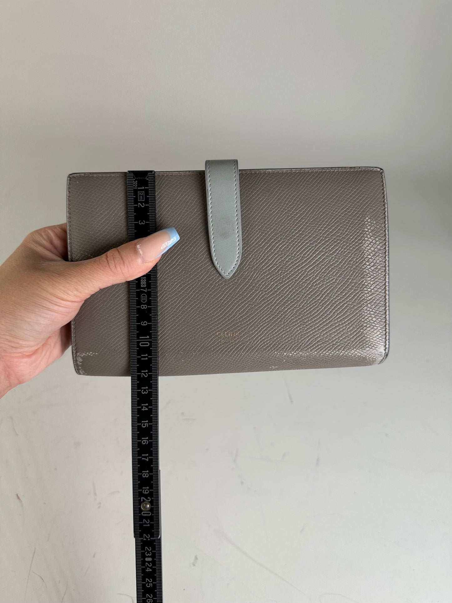 Vintage Celine Textured Leather Wallet Grey Silver