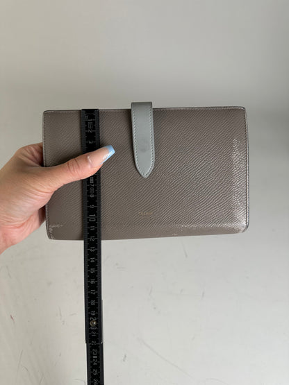 Vintage Celine Textured Leather Wallet Grey Silver