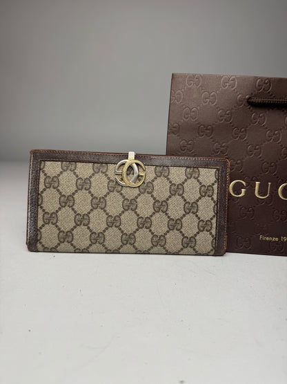 Vintage Gucci Monogram Leather Wallet Grey Brown