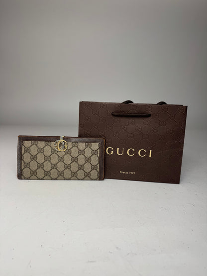 Vintage Gucci Monogram Leather Wallet Grey Brown