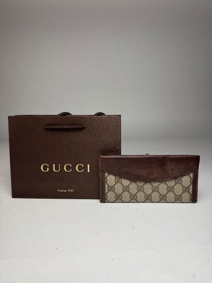 Vintage Gucci Monogram Leather Wallet Grey Brown