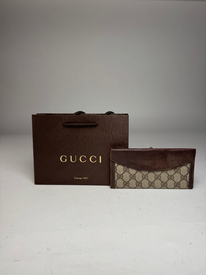 Vintage Gucci Monogram Leather Wallet Grey Brown