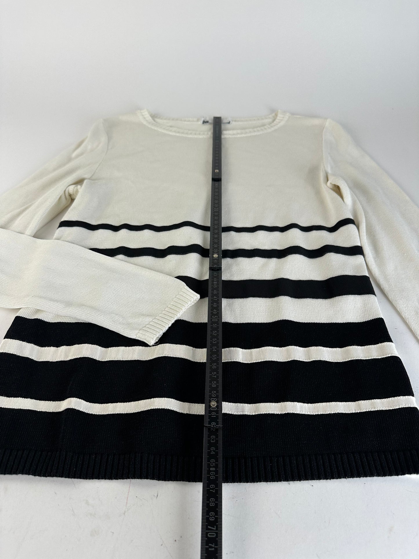 Vintage Salvatore Ferragamo Striped Knit Top Cream Black XL