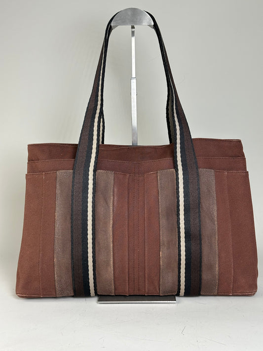 Vintage Hermes Canvas Tote Bag Brown Beige Taupe