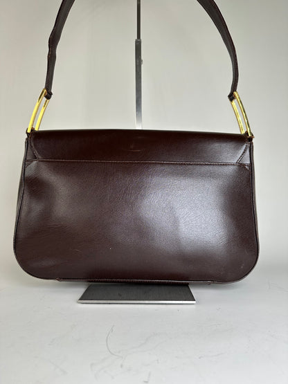 Vintage Givenchy Structured Leather Shoulder Bag Dark Brown Gold
