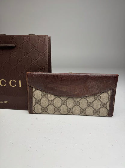 Vintage Gucci Monogram Leather Wallet Grey Brown