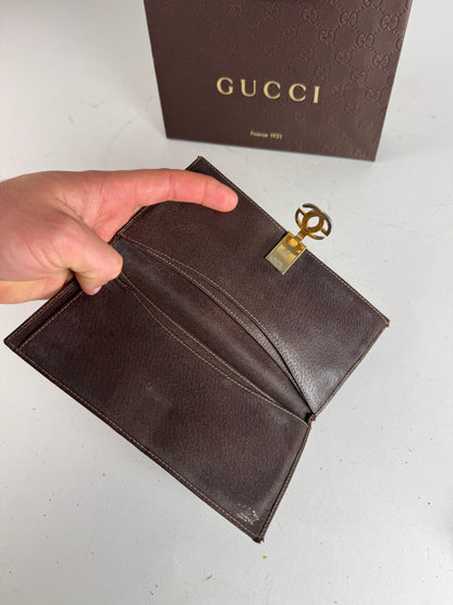 Vintage Gucci Monogram Leather Wallet Grey Brown