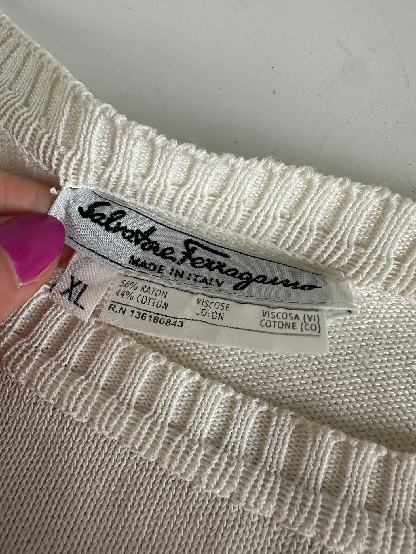 Vintage Salvatore Ferragamo Striped Knit Top Cream Black XL