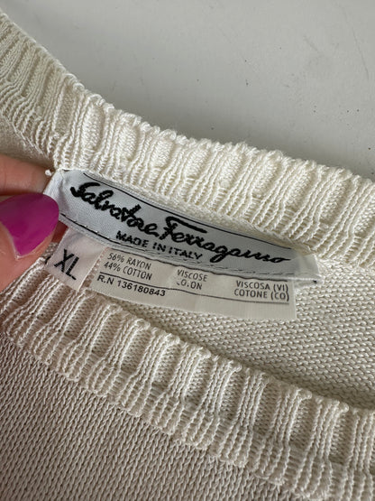 Vintage Salvatore Ferragamo Striped Knit Top Cream Black XL