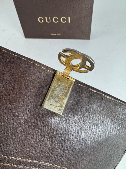 Vintage Gucci Monogram Leather Wallet Grey Brown