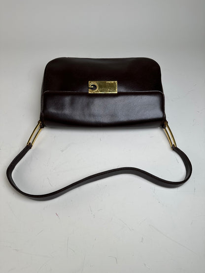 Vintage Givenchy Structured Leather Shoulder Bag Dark Brown Gold