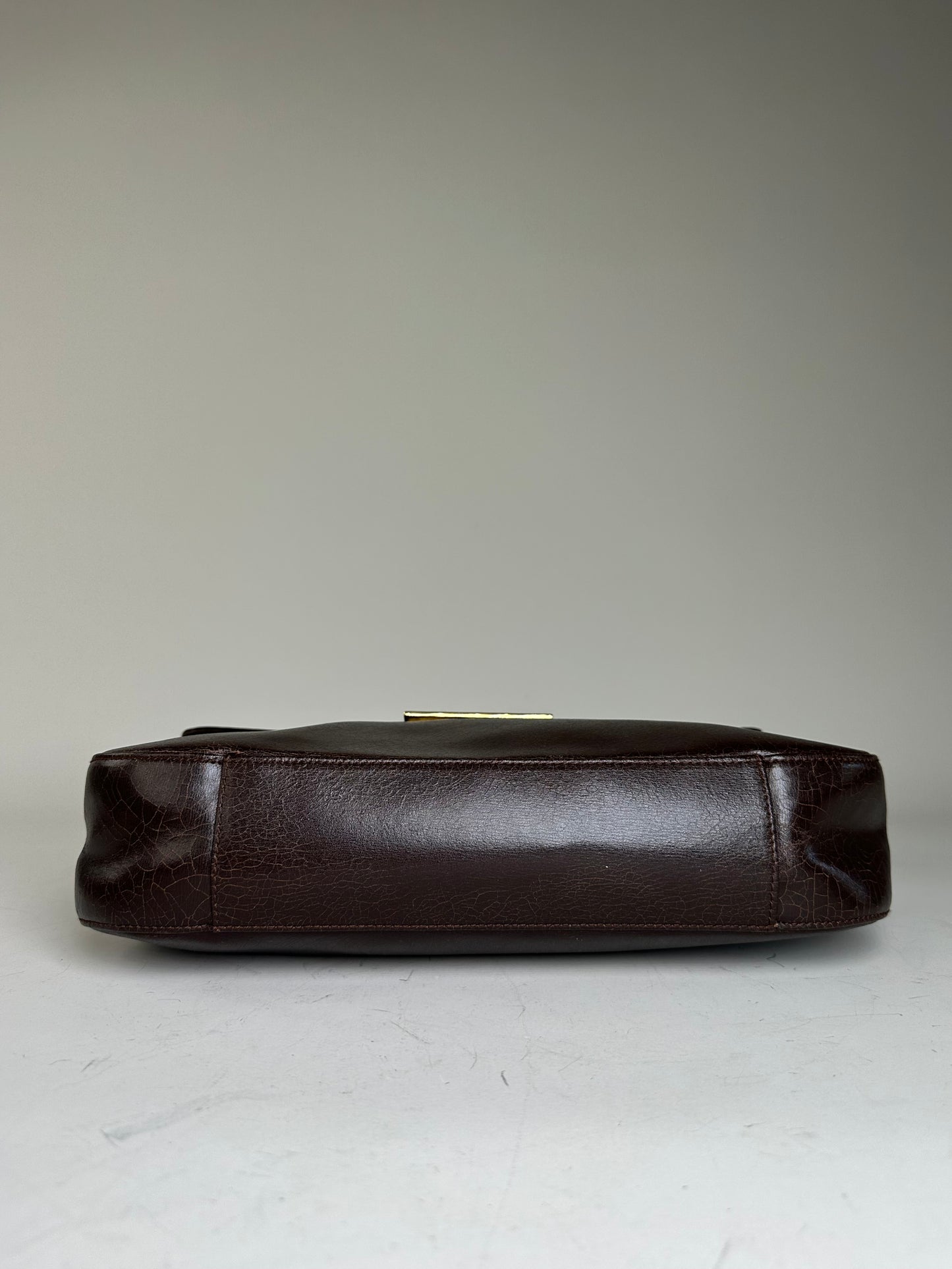 Vintage Givenchy Structured Leather Shoulder Bag Dark Brown Gold