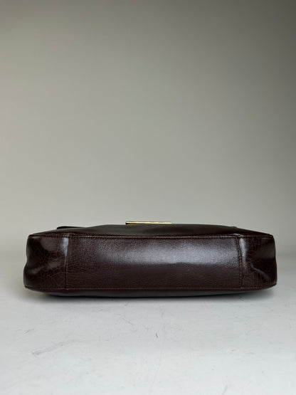 Vintage Givenchy Structured Leather Shoulder Bag Dark Brown Gold