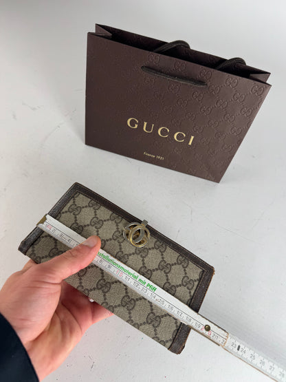 Vintage Gucci Monogram Leather Wallet Grey Brown