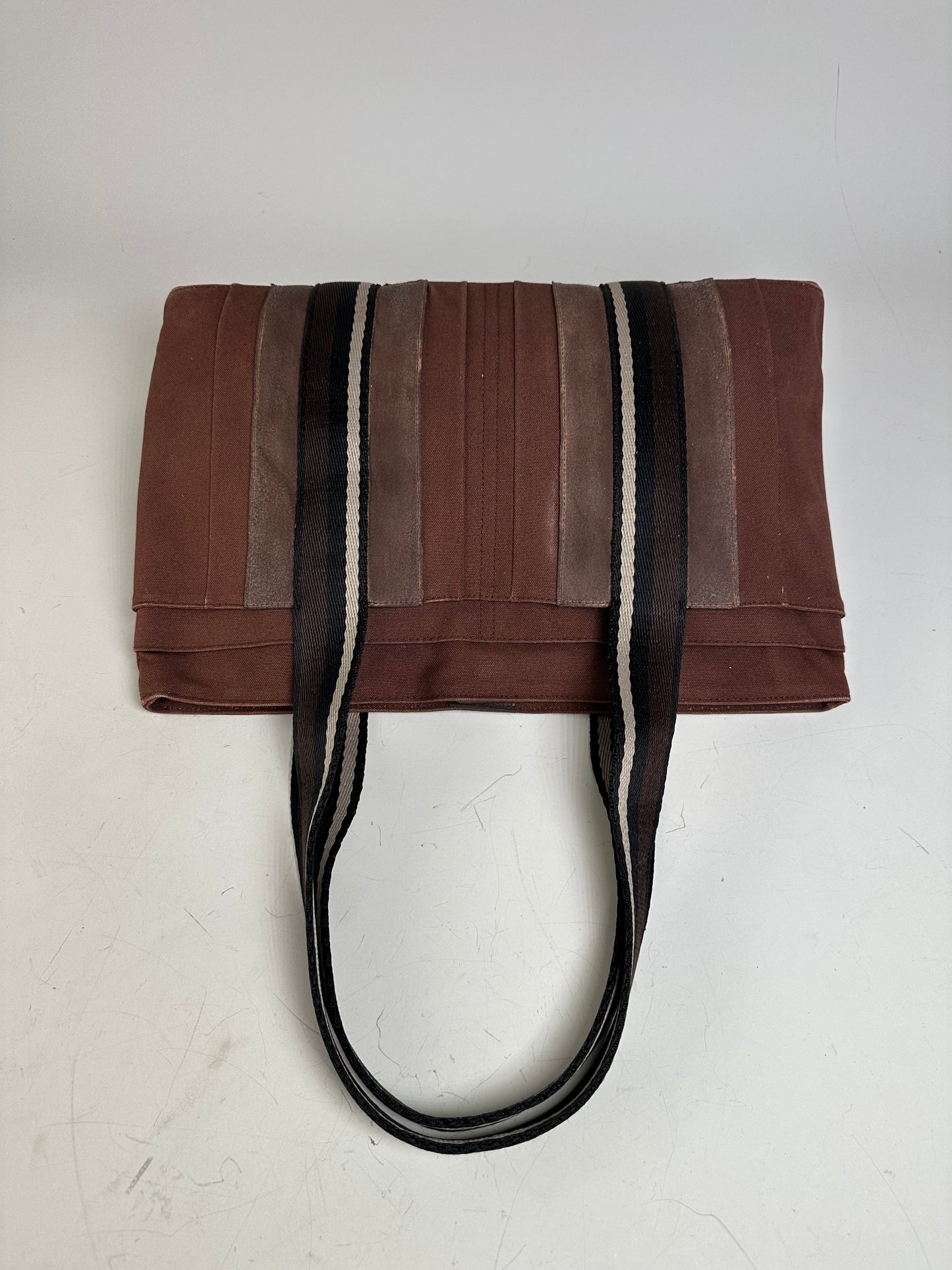 Vintage Hermes Canvas Tote Bag Brown Beige Taupe