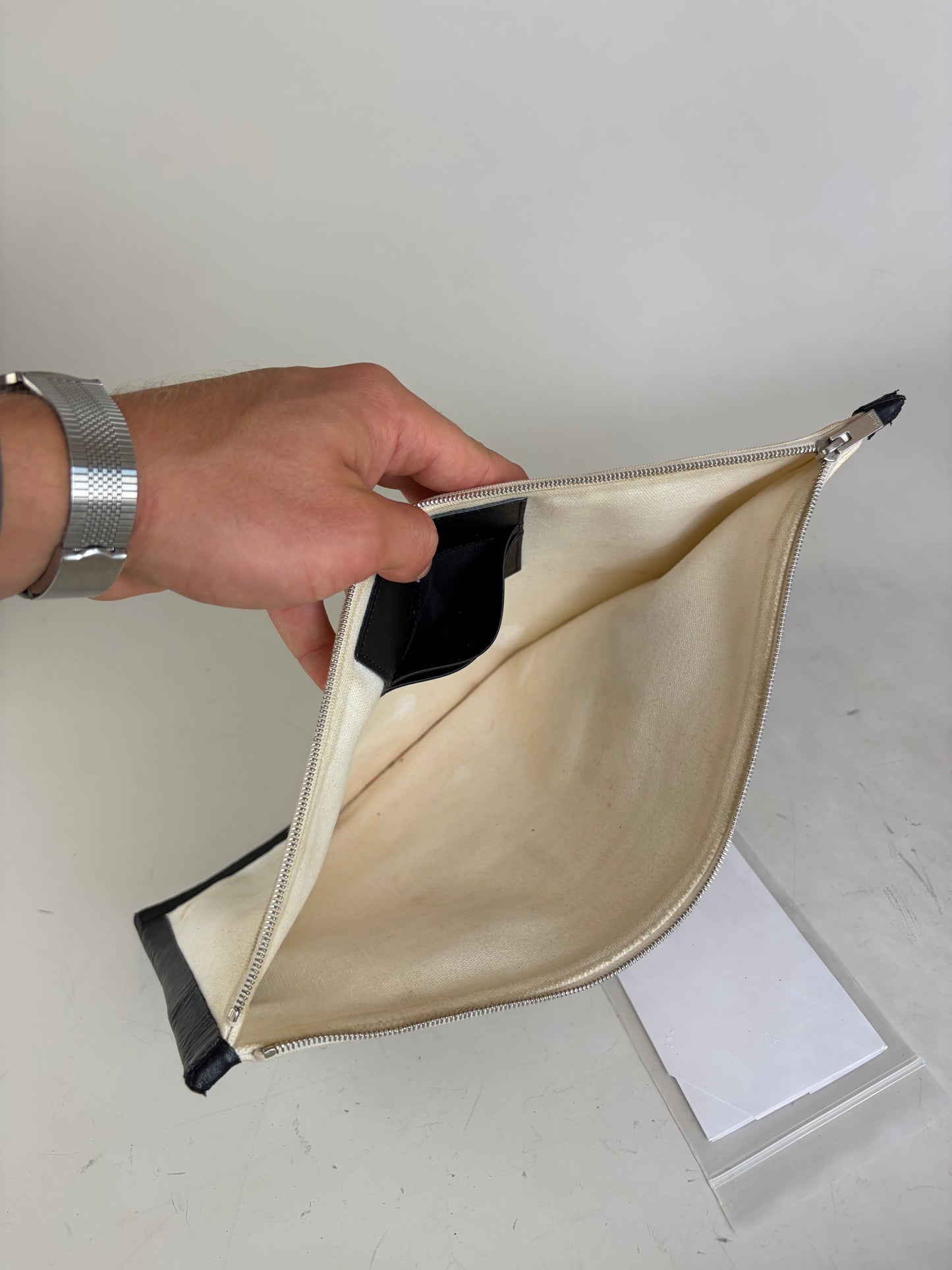Vintage Celine Canvas Leather Trim Pouch Cream Black