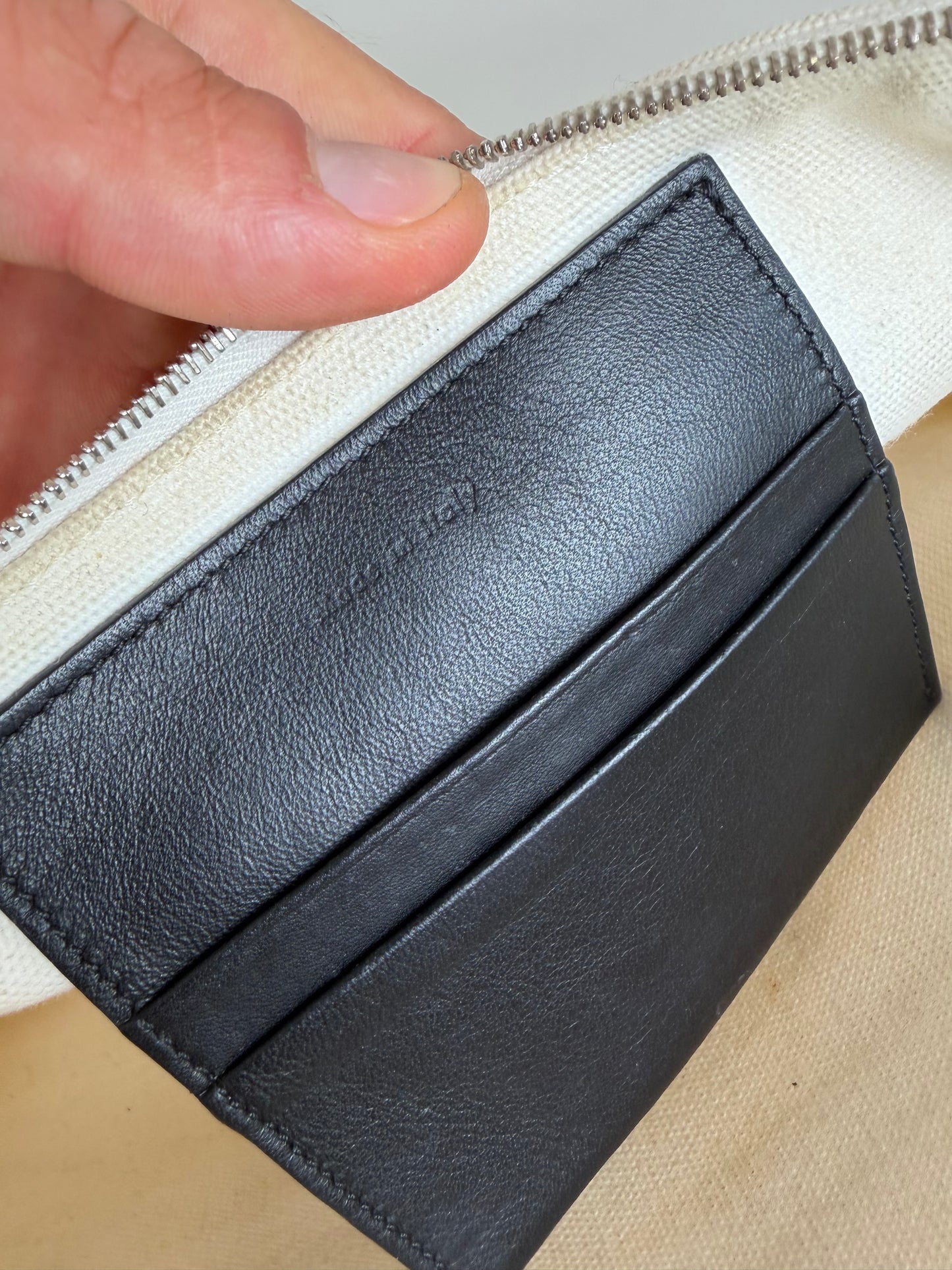 Vintage Celine Canvas Leather Trim Pouch Cream Black