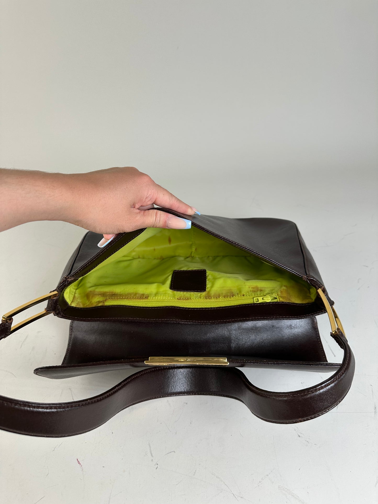 Vintage Givenchy Structured Leather Shoulder Bag Dark Brown Gold
