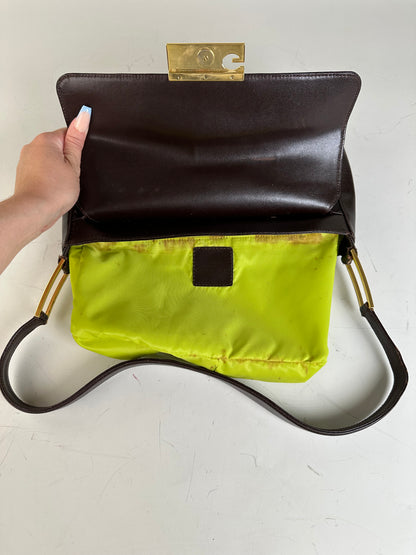 Vintage Givenchy Structured Leather Shoulder Bag Dark Brown Gold