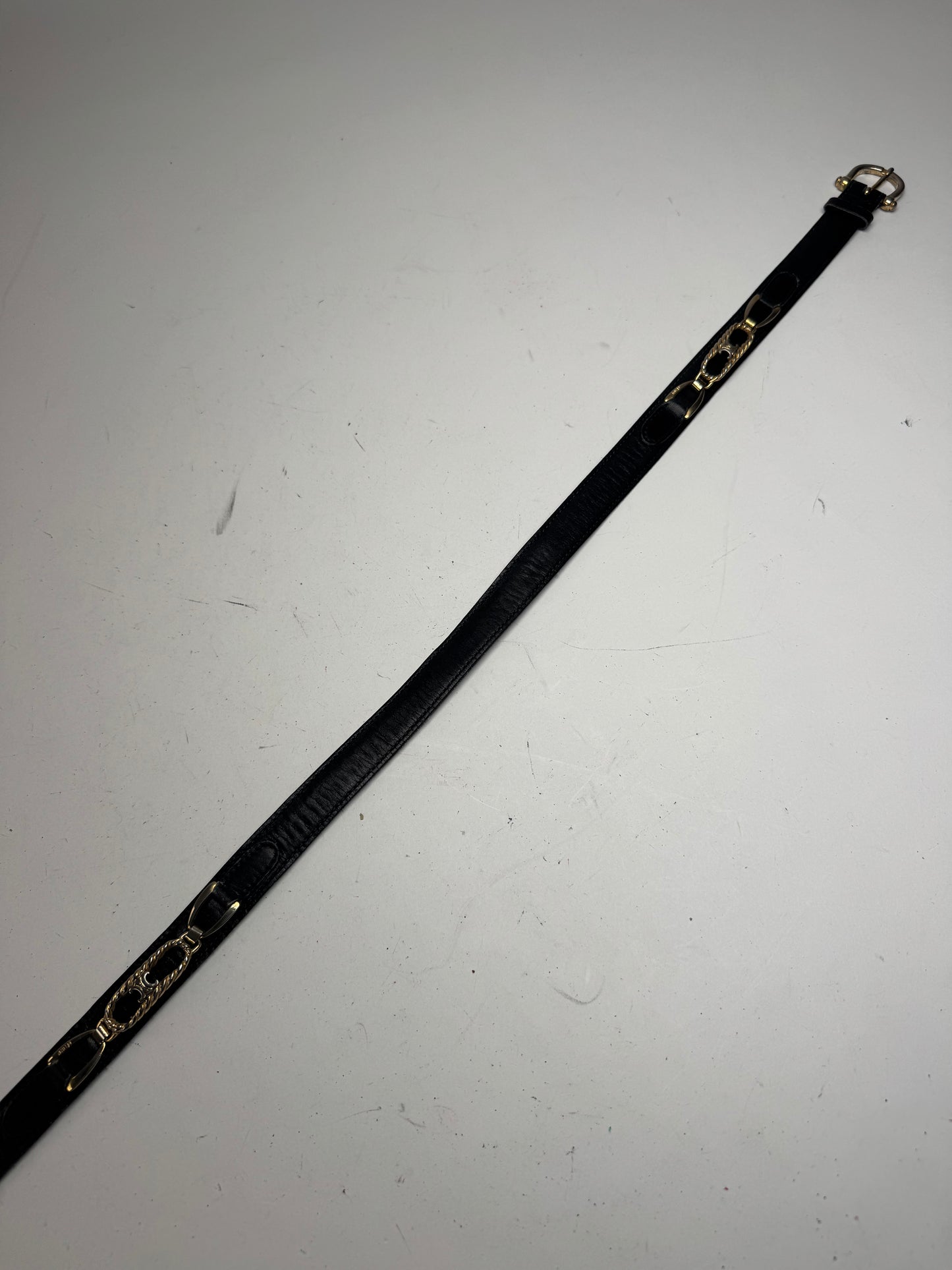 Vintage Celine Paris Leather Belt Black