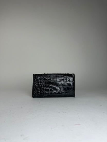 Vintage Vivienne Westwood Orb Long Wallet Black Croc-Embossed Patent Leather