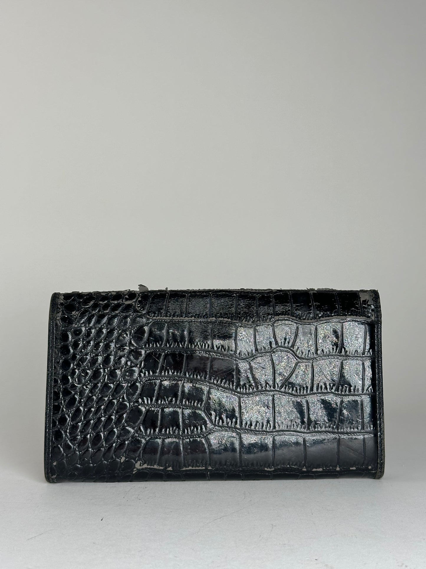 Vintage Vivienne Westwood Orb Long Wallet Black Croc-Embossed Patent Leather