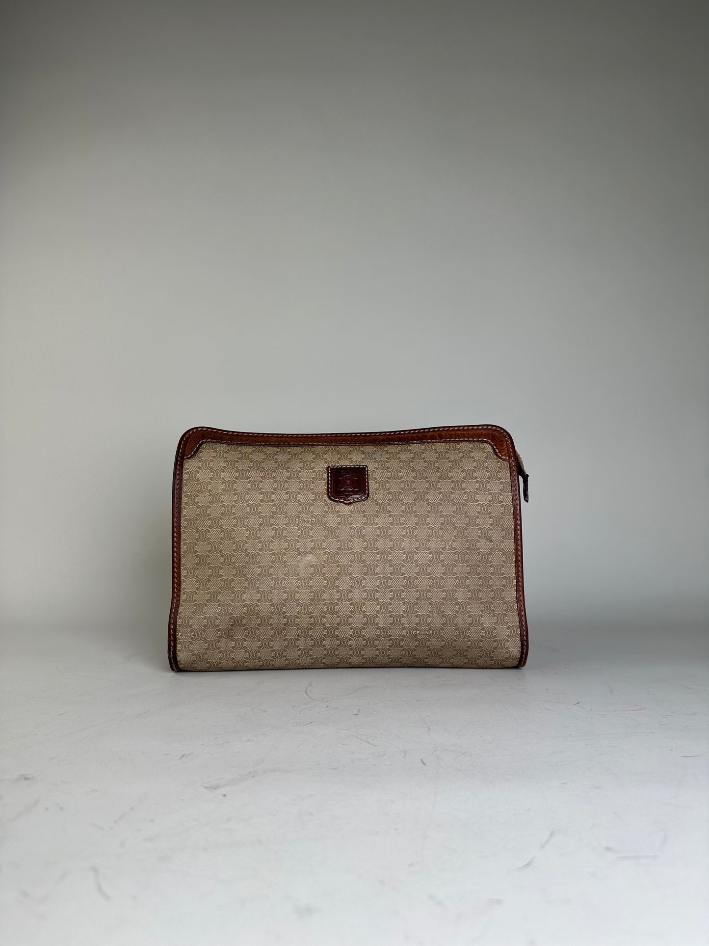 Vintage Celine Macadam Canvas Clutch Beige Brown