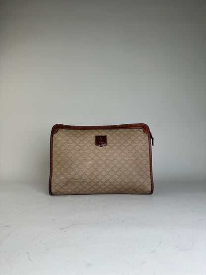 Vintage Celine Macadam Canvas Clutch Beige Brown
