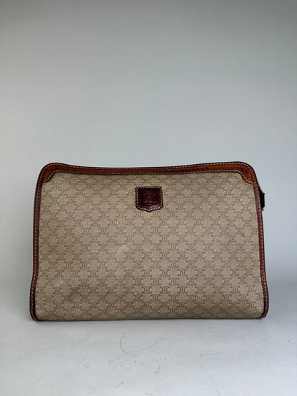 Vintage Celine Macadam Canvas Clutch Beige Brown