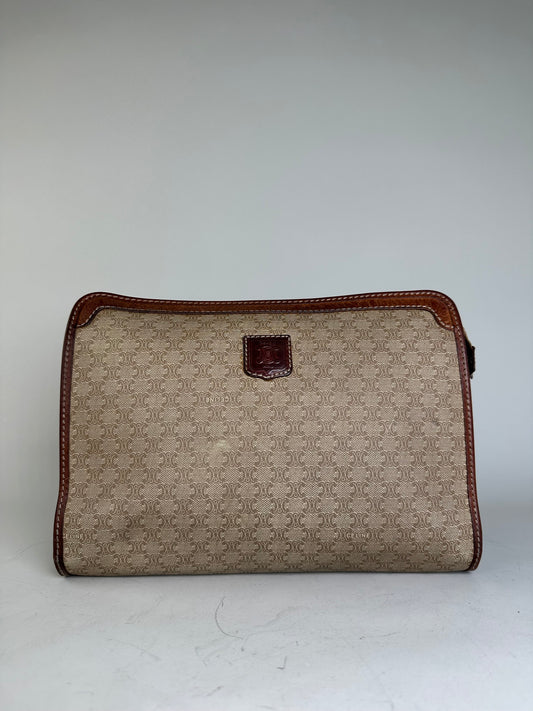 Vintage Celine Macadam Canvas Clutch Beige Brown