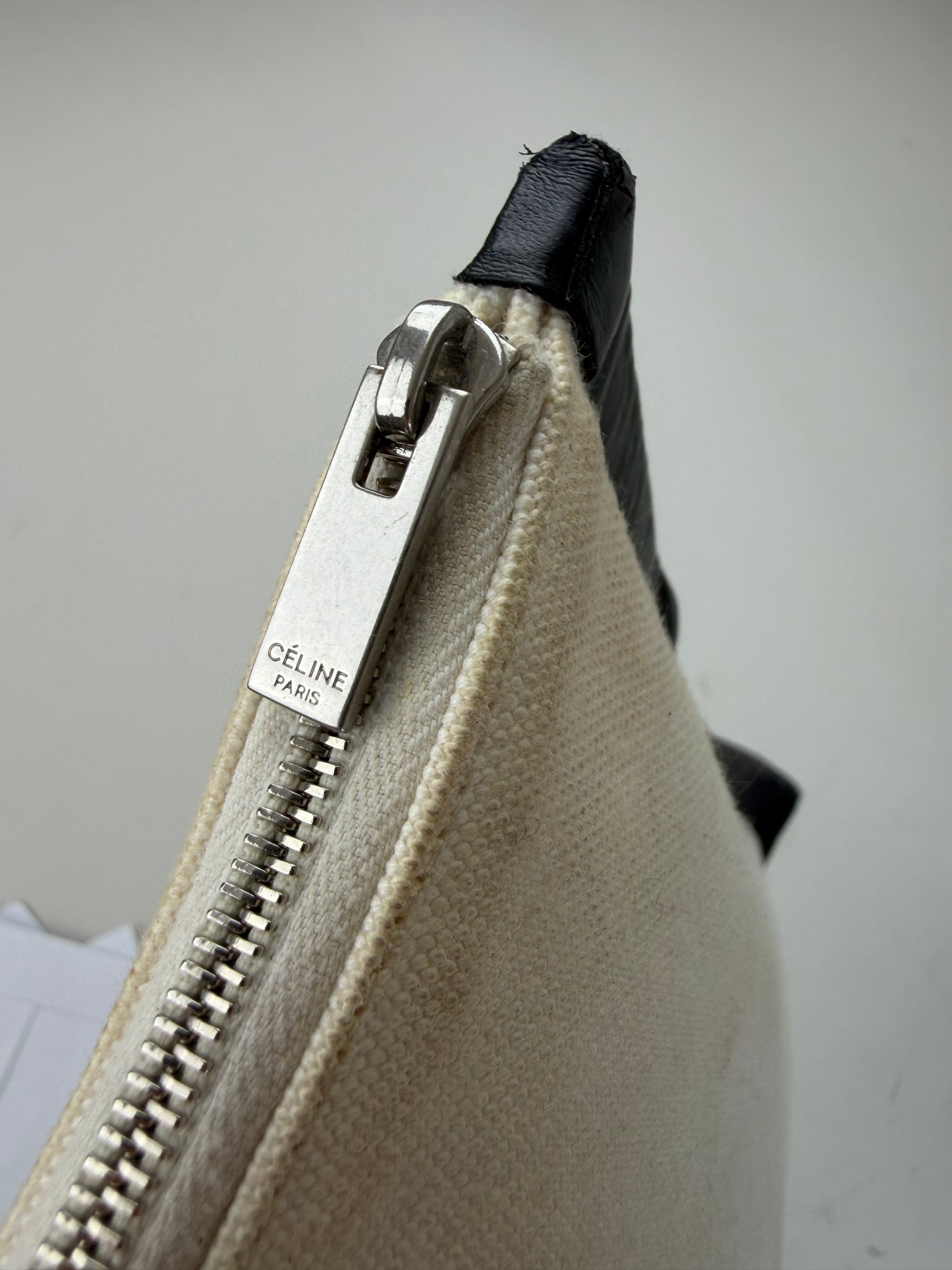 Vintage Celine Canvas Leather Trim Pouch Cream Black