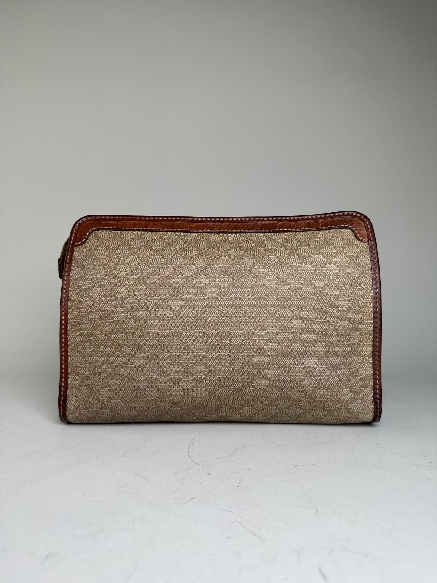 Vintage Celine Macadam Canvas Clutch Beige Brown