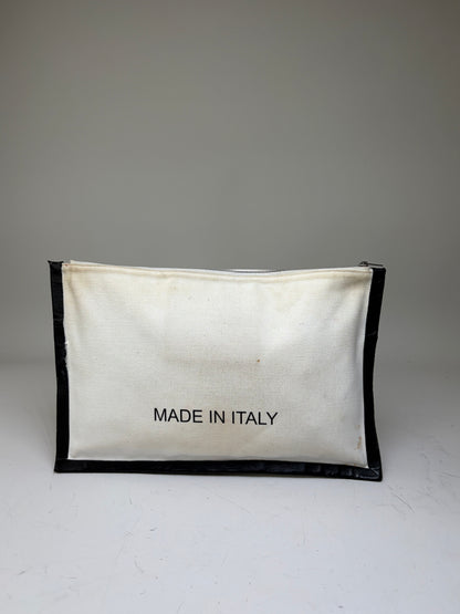 Vintage Celine Canvas Leather Trim Pouch Cream Black