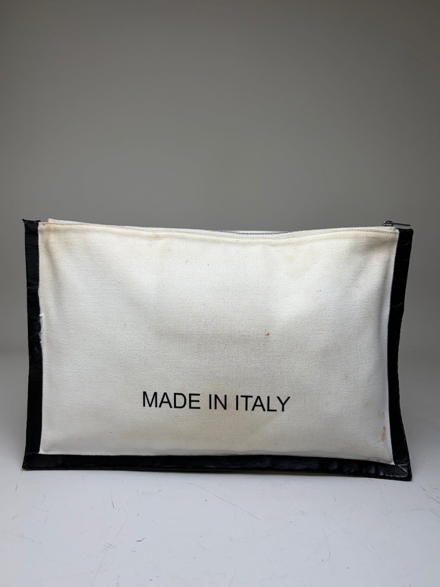 Vintage Celine Canvas Leather Trim Pouch Cream Black