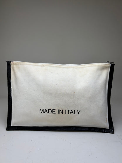 Vintage Celine Canvas Leather Trim Pouch Cream Black