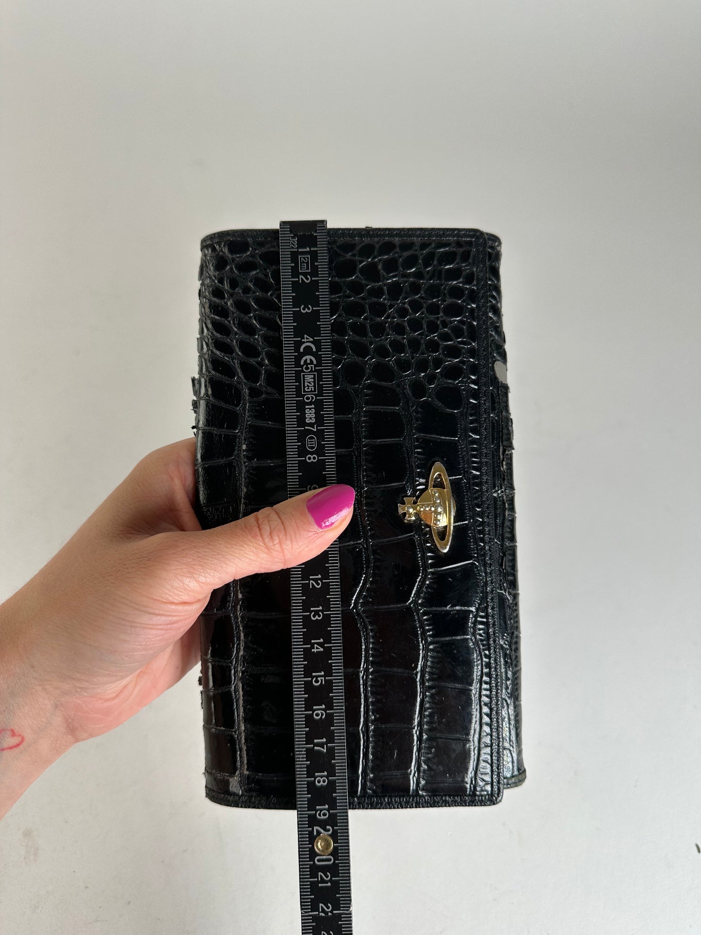 Vintage Vivienne Westwood Orb Long Wallet Black Croc-Embossed Patent Leather