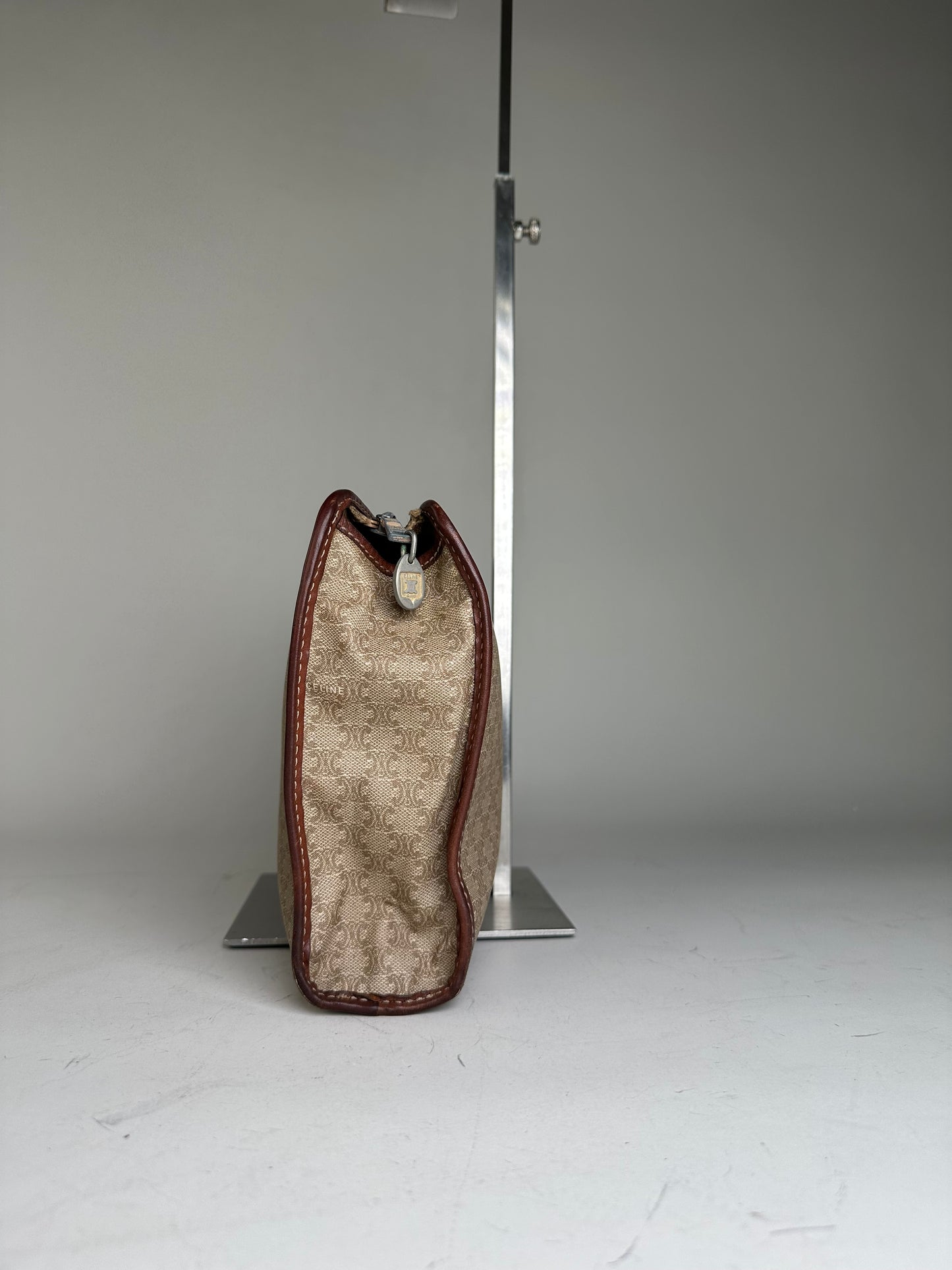 Vintage Celine Macadam Canvas Clutch Beige Brown