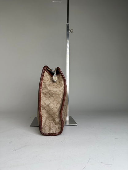 Vintage Celine Macadam Canvas Clutch Beige Brown