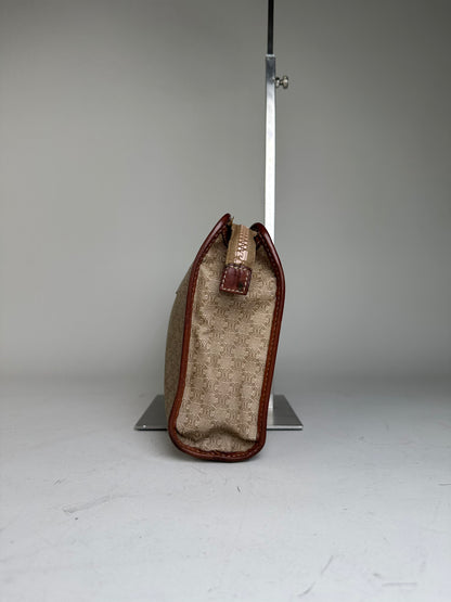 Vintage Celine Macadam Canvas Clutch Beige Brown