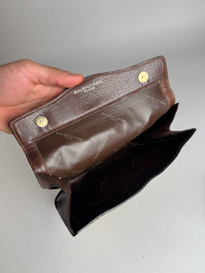 Vintage Balenciaga BB Monogram Leather Clutch Mini Bag Brown