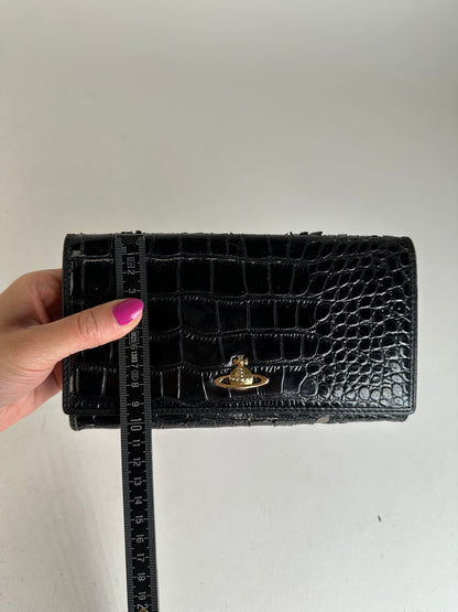 Vintage Vivienne Westwood Orb Long Wallet Black Croc-Embossed Patent Leather